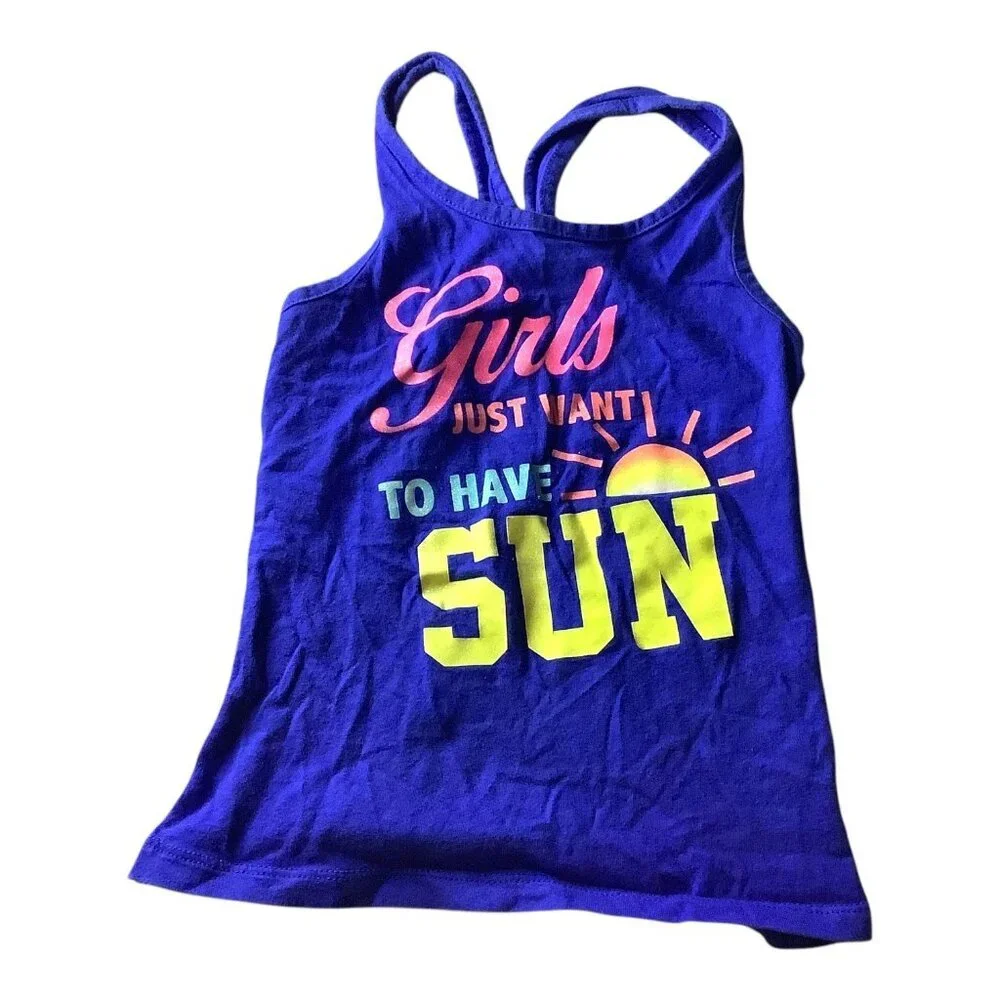 The Children's Place Girls Blue Racerback Tank Top 5/6 Cotton Sleeveless‎ Summer